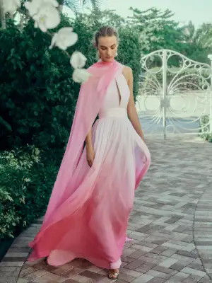 Hibiscus Ombre Chiffon Gown(2,Hibiscus/Multi)
