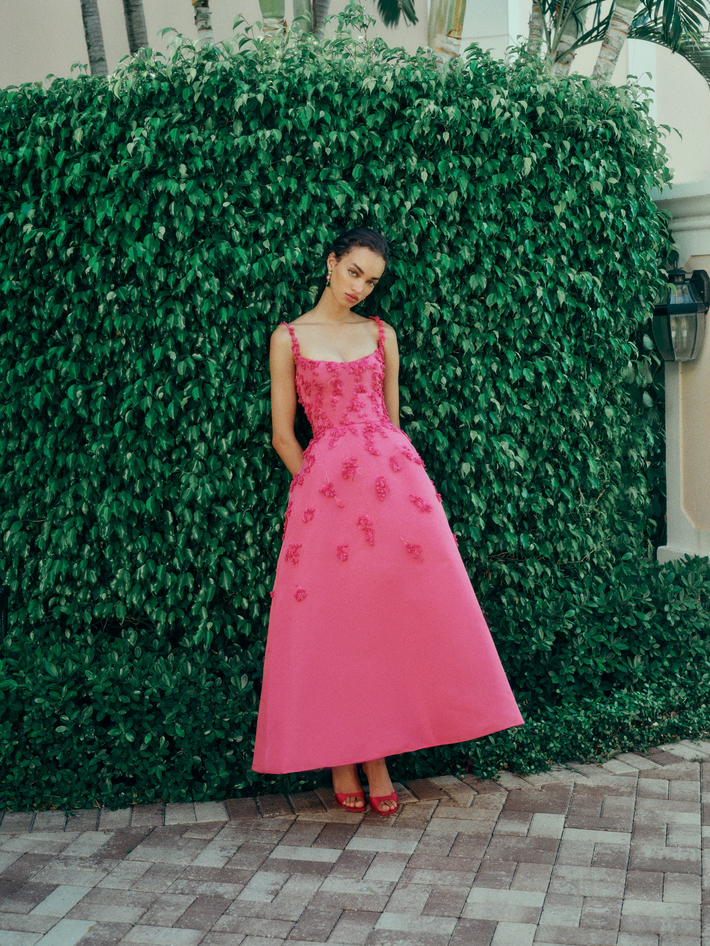 Floral Embroidered Tea-Length Dress(Hibiscus,2)