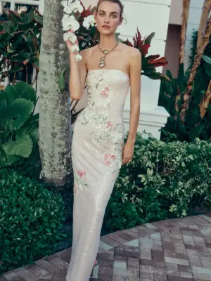 Floral Sequin Column Gown(2,Prosecco/Multi)