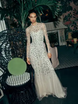 Crystal Embroidered Illusion Gown(2,Prosecco)