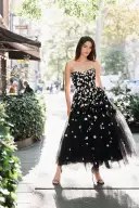 Daisy Embroidered Tulle Dress(2,Noir/Multi)