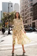 Pleated Button-Down Dress(2,Lemon Drop/Multi)