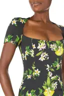 Corseted Short Sleeve Dress(2,Noir/Multi)