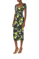 Corseted Short Sleeve Dress(2,Noir/Multi)