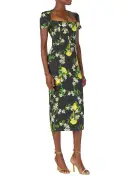 Corseted Short Sleeve Dress(2,Noir/Multi)
