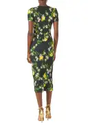 Corseted Short Sleeve Dress(2,Noir/Multi)