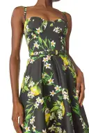 Noir Lemon Print Corseted Dress(2,Noir/Multi)
