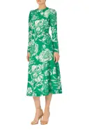 Long Sleeve Floral Day Dress(2,Grass/Silk White)