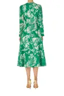 Long Sleeve Floral Day Dress(2,Grass/Silk White)