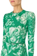 Long Sleeve Floral Day Dress(2,Grass/Silk White)