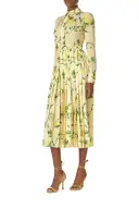 Pleated Button-Down Dress(2,Lemon Drop/Multi)