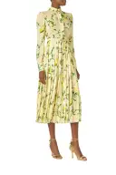 Pleated Button-Down Dress(2,Lemon Drop/Multi)