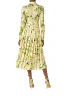 Pleated Button-Down Dress(2,Lemon Drop/Multi)