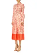 Long Sleeve Button-Down Dress(2,Rosette/Multi)