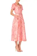 Short Sleeve A-line Dress(2,Rosette/Coral)