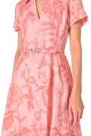 Short Sleeve A-line Dress(2,Rosette/Coral)