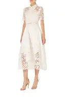 Lace Detail Short Sleeve Dress(2,White)