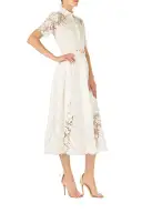 Lace Detail Short Sleeve Dress(2,White)