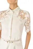 Lace Detail Short Sleeve Dress(2,White)