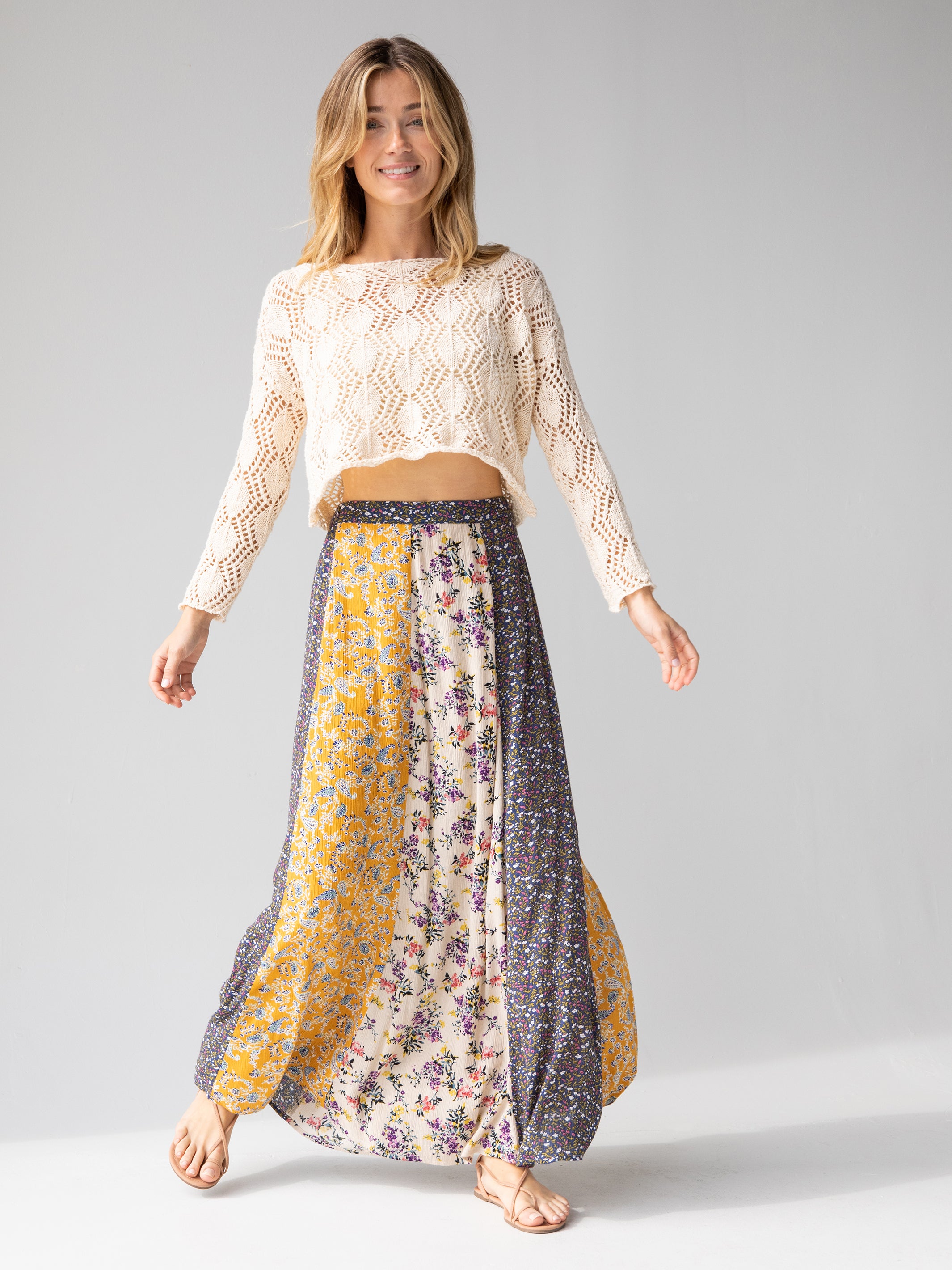 Valentina Maxi Skirt - Yellow Cream Floral