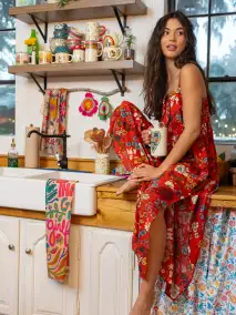 Patti Tie-Front Maxi Dress - Red Orange Floral