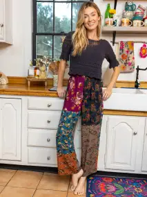 Mimi Pant - Rust Teal Mixed Floral
