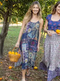 Lizzie Midi Dress - Blue Patchwork