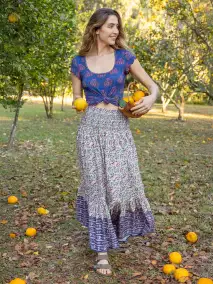 Flora Cotton Convertible Maxi Skirt - Purple Fan Floral
