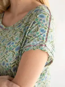Frankie Knit Cotton Tee Mini Dress - Blue Floral(XS)
