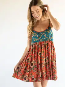 Gigi Mini Dress - Teal Orange Mixed Floral