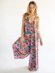 Let's Just Go Wide-Leg Jumpsuit - Pink Flung Floral