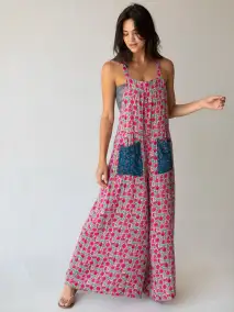 Dakota Tie Overall - Pink Puff Floral Cotton