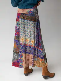 Live-In-It Knit ButterSoft Maxi Skirt - Blue Patchwork(XS)