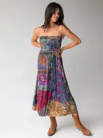 Live-In-It Knit ButterSoft Maxi Skirt - Blue Patchwork(XS)
