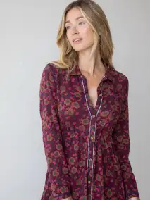 Christa Knit Cotton Maxi Dress - Cranberry Brown Floral(XS)