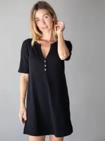 Easy Street Ribbed Mini Dress - Black