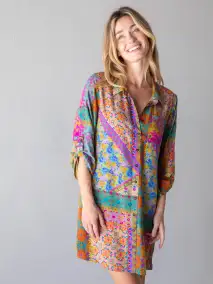 Lola Shirt Dress - Folk Flower Patchwork(XS)