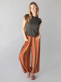 Around The Town Pant - Rust Stripes