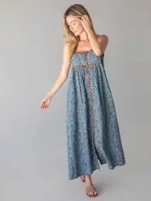 Sidney Maxi Dress - Blue Floral Cotton