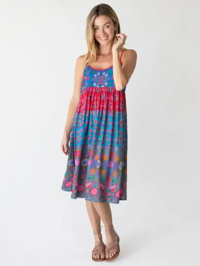 Gigi Midi Dress - Red Blue Floral