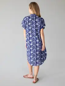 Take It Easy Cotton Gauze Midi Dress - Navy Cream Vines(XS)