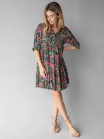 Becca Mini Dress - Green Painterly Vines