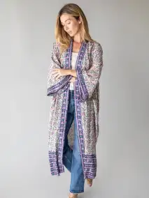 Camila Kimono - Purple Fan Floral