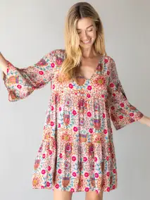 Charlotte Dress - Pink Folk Floral