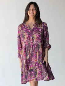 Anita Tunic Dress - Retro Purple Floral