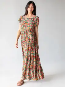 Berkley Maxi Dress - Tan Pink Floral