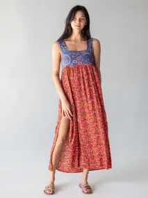 Tricia Maxi Dress - Blue Red Ditsy