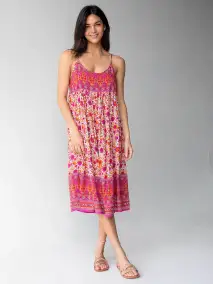 Gigi Midi Dress - Pink Floral Border