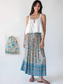 Skirt-In-A-Bag - Tan Blue Border