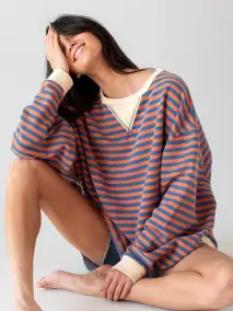 Oversized Striped Crewneck - Rust Indigo Stripes